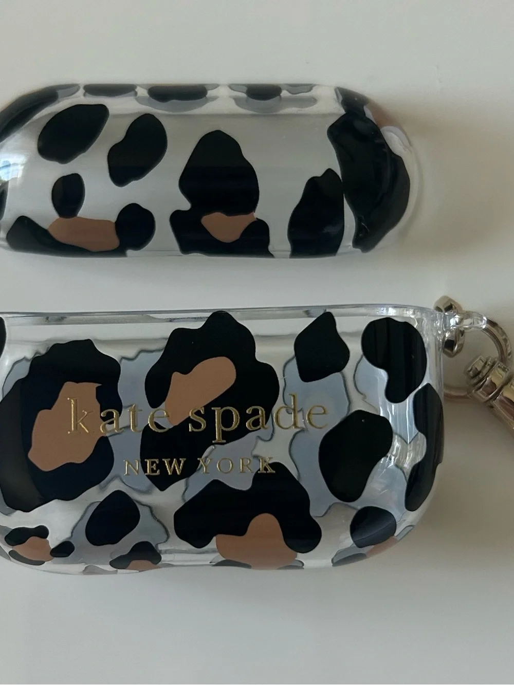 Kate Spade New York Black, Tan & White Leopard Print AirPods Case with Keyring